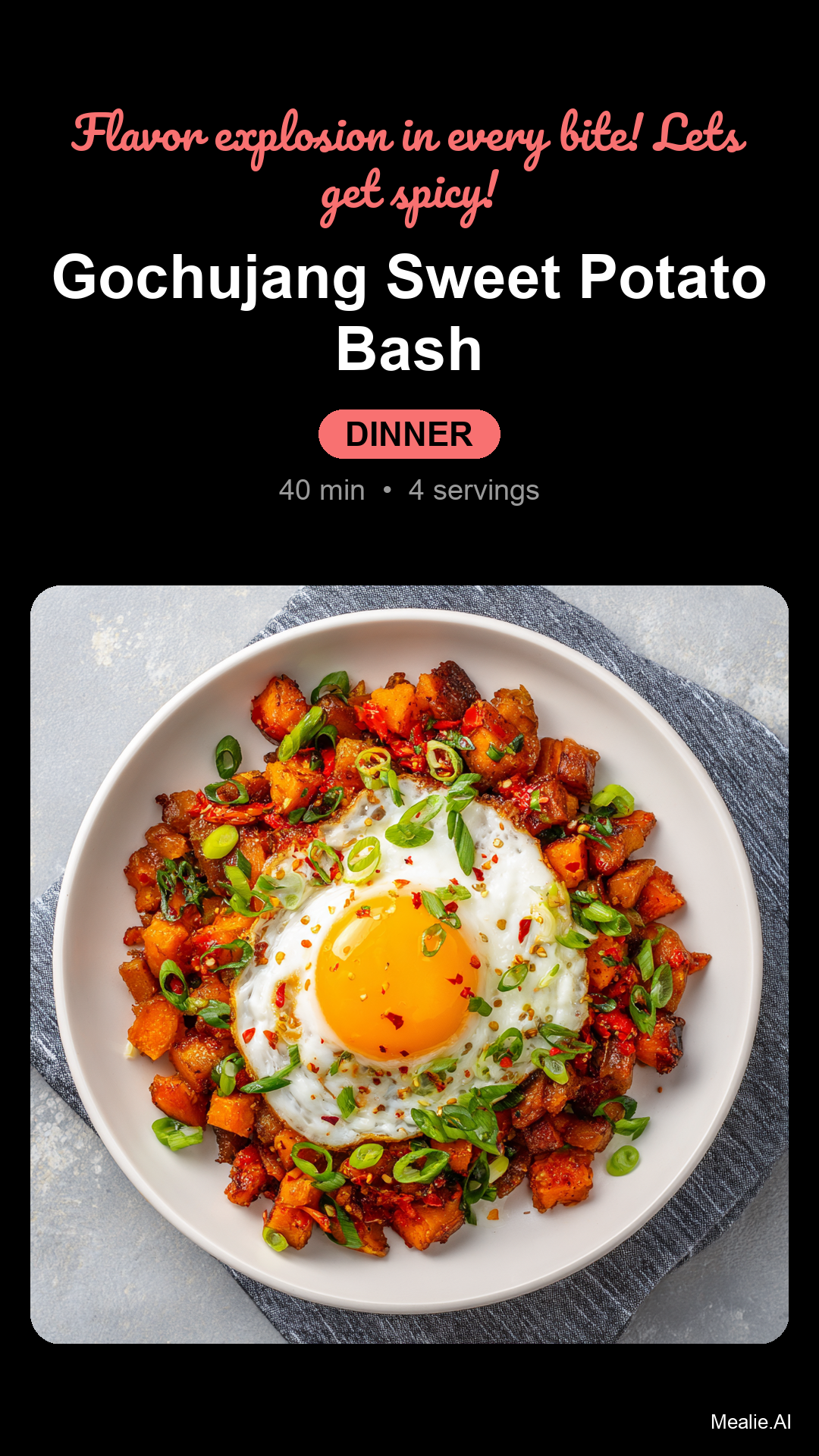 Gochujang Sweet Potato Breakfast Hash with Kimchi Yogurt