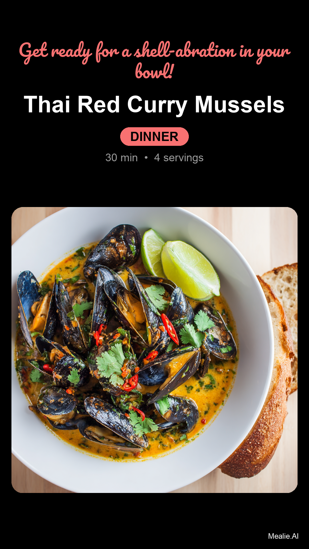 Thai Red Curry Mussels with Basil Corn Broth